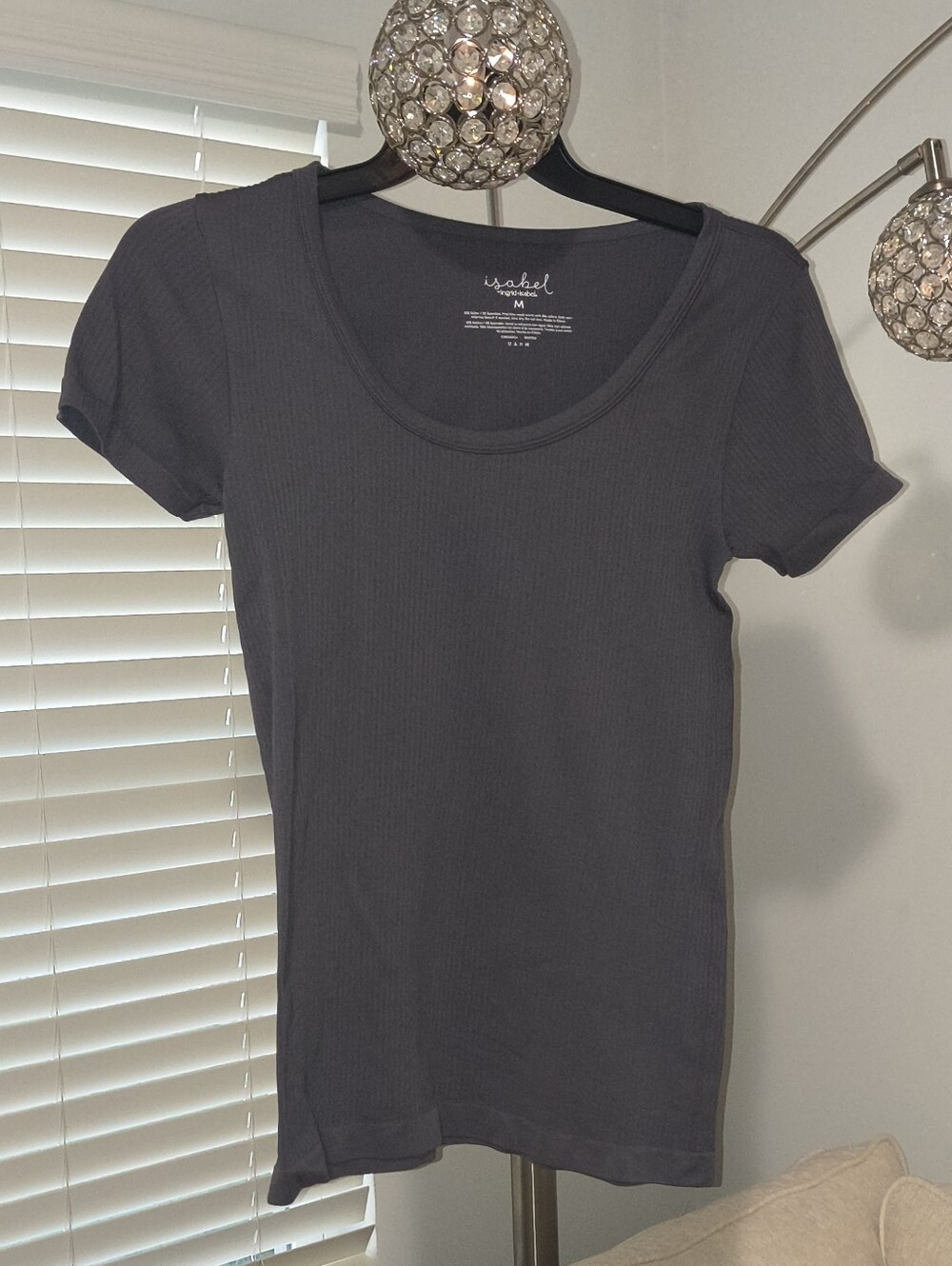 Ingrid Isabel Ribbed Scoop Neck Tee in Charcoal
